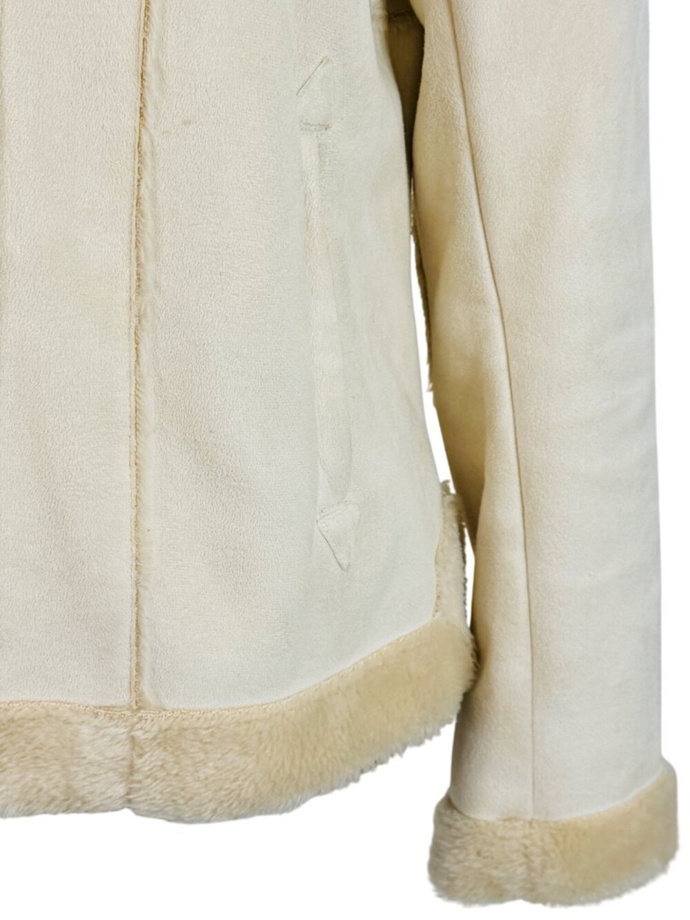 Vintage Hydraulic Hooded Cream Faux Suede & Fur Penny Lane Coat L Y2K 90s Grunge - Picture 6 of 16